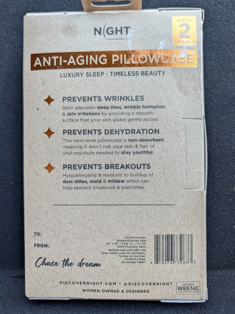 NIGHT Anti Aging Satin Pillowcase 2 Pk Standard Queen Blush Pink New Silky Hair
